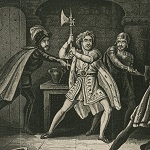 "King Richard the second treacherously murdered by Sir Piers Exton at Pontefract Castle" from Joseph Graves, Dramatic Tales founded on Shakespeare's Plays. London. J. Duncombe, 1840.